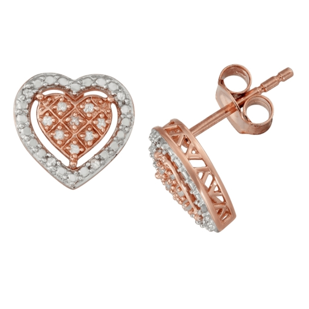 Diamond Heart Stud Earrings Rose Gold Plated